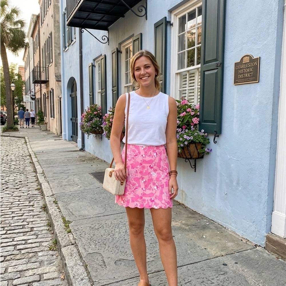 LILLY PULITZER Pink Grrranium Print Mini Skirt, size 10 - Picture 1 of 4